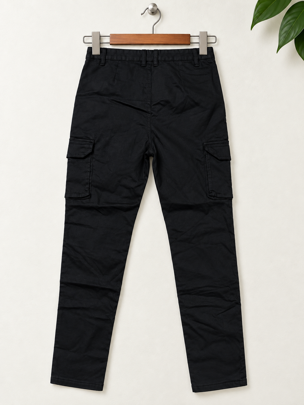 Fashion Nova Black High-Waist Cotton Cargo Trousers Size- M