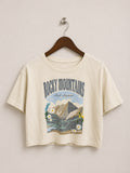 Women's Cream Rocky Mountains Graphic Crop Top
