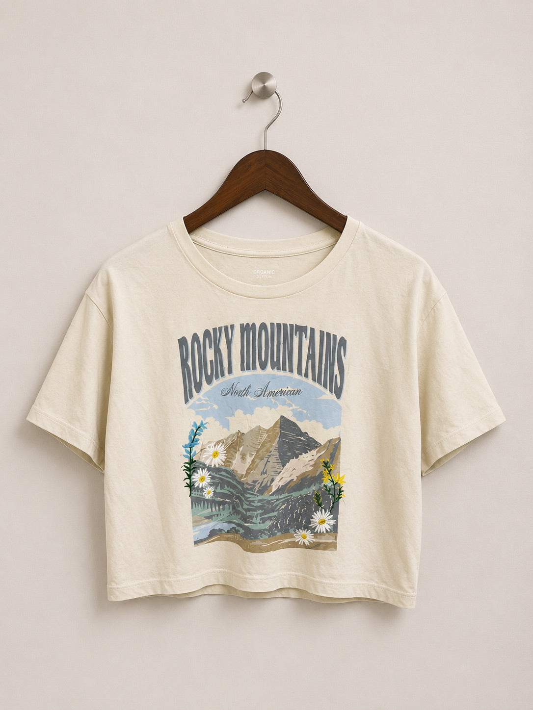 Women's Cream Rocky Mountains Graphic Crop Top