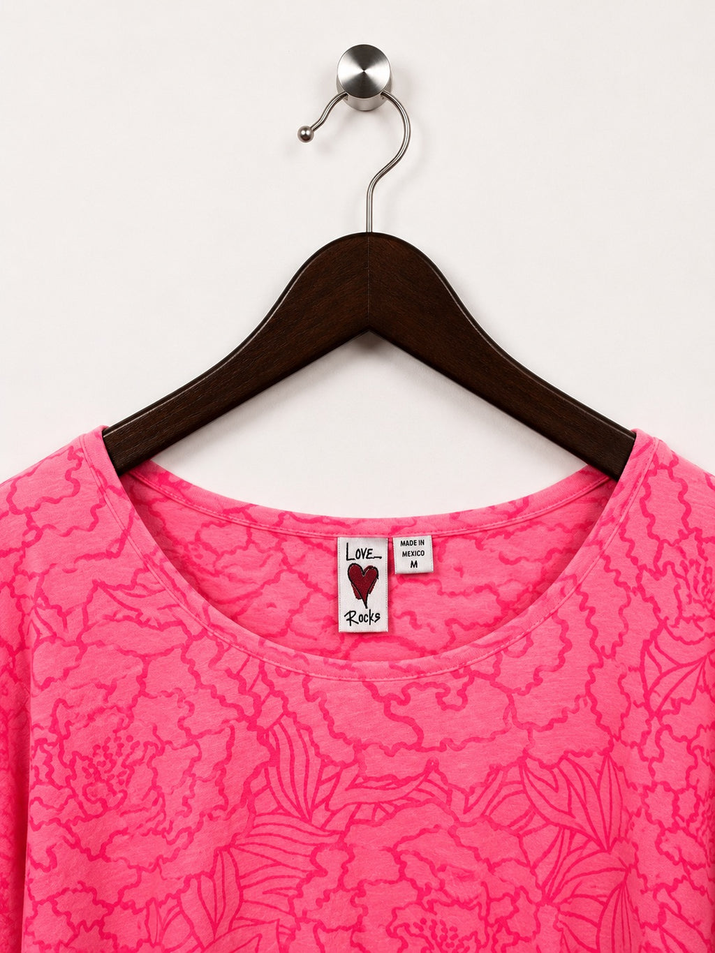 Love Rocks Women's Bright Pink Floral T-Shirt – Size M
