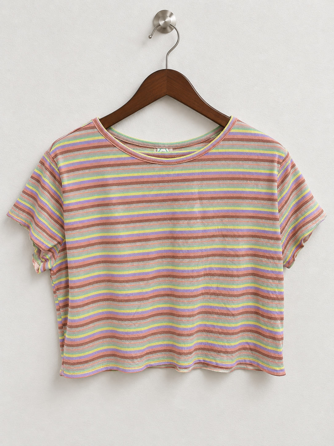 Women’s Multicolor Striped Ribbed Crop Tee - Size M