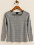 Talbots Women's Grey Metallic Shimmer Striped Long Sleeve Scoop Neck Tshirt Size M