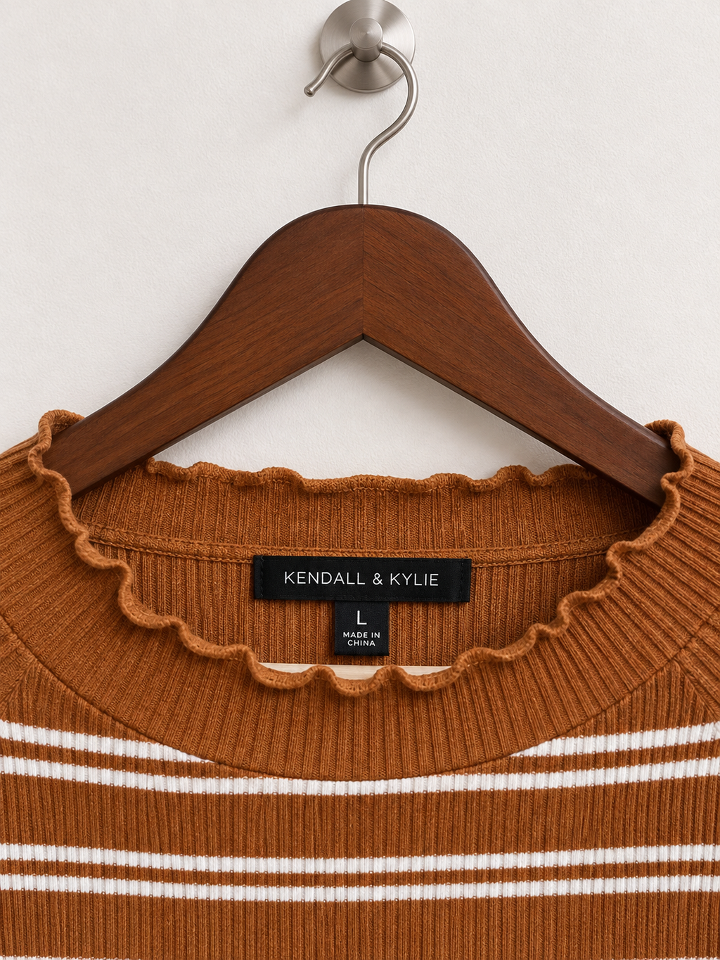Kendall & Kylie Women's Ribbed Knit Long Sleeve Top - Size L