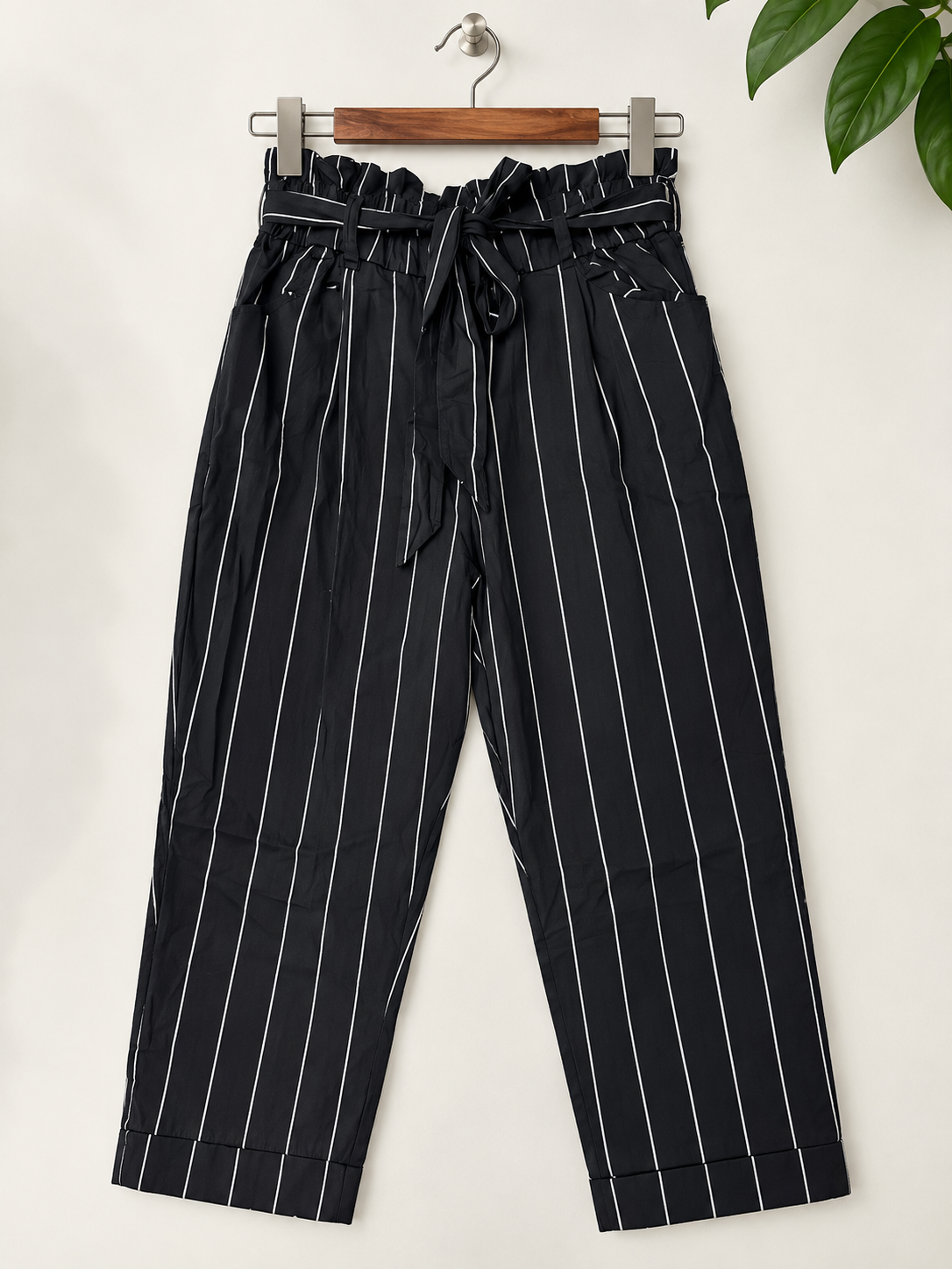 Thread Supply Women's Black Striped Trousers - Size XS