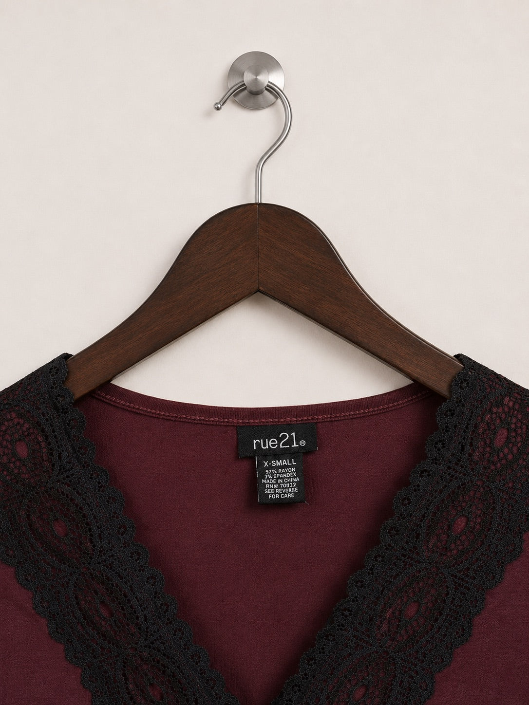 rue21 Burgundy Lace Trim Crop Top