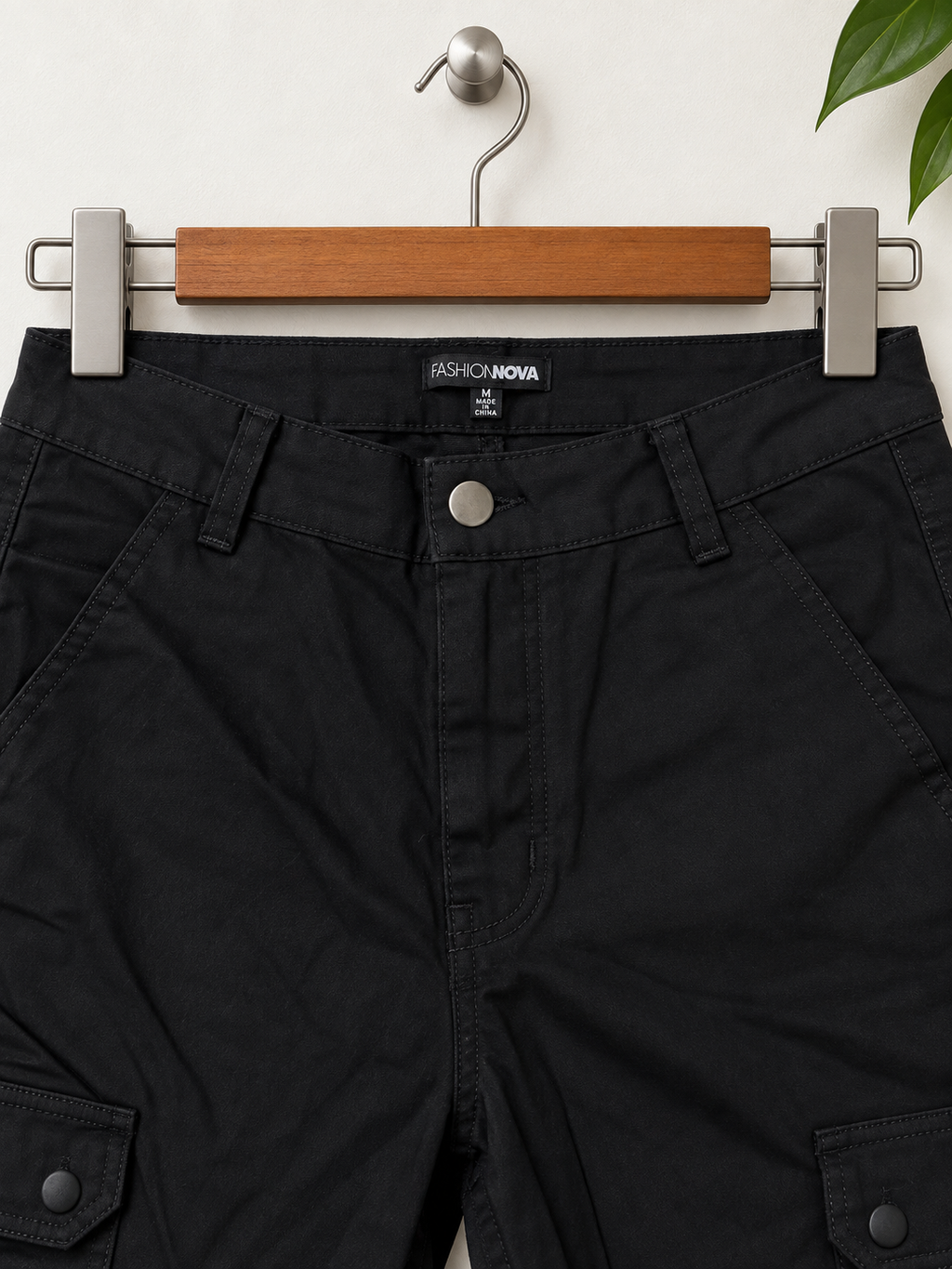 Fashion Nova Black High-Waist Cotton Cargo Trousers Size- M