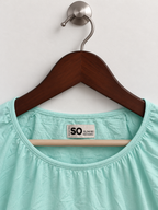 SO Mint Green Gathered Scoop Neck Short Sleeve Crop Top – Size XL (14/16)
