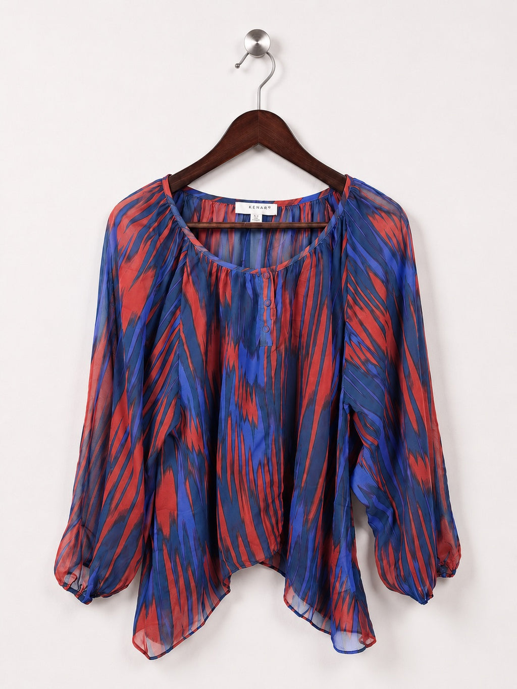 KENAR Women's Blue & Rust Abstract Print Pullover Top