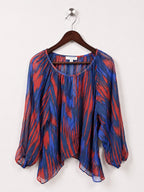 KENAR Women's Blue & Rust Abstract Print Pullover Top