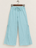 Light Blue Drawstring Wide Leg Trousers with Side Slits