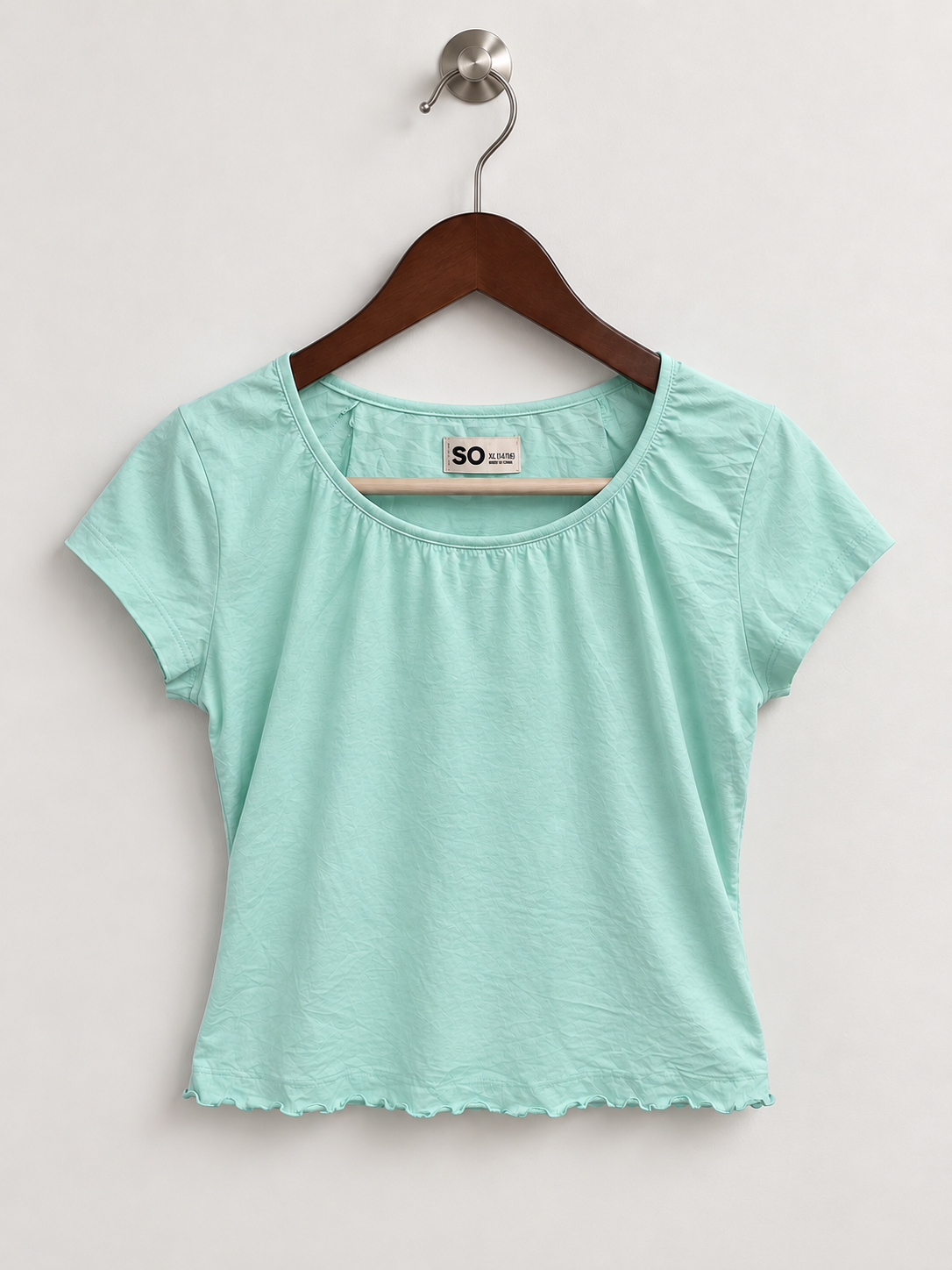 SO Mint Green Gathered Scoop Neck Short Sleeve Crop Top – Size XL (14/16)