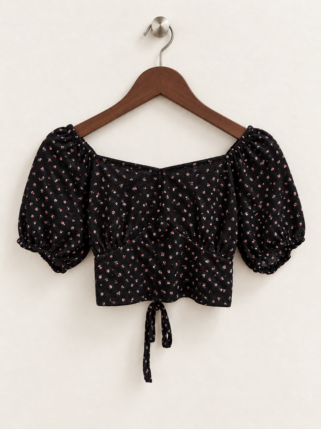Vertiche Black Ditsy Floral Off Shoulder Crop Top - Size S