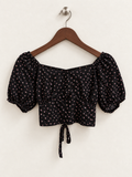 Vertiche Black Ditsy Floral Off Shoulder Crop Top - Size S
