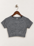 Charcoal Grey Seamless Short Sleeve Workout Crop Top - Size S