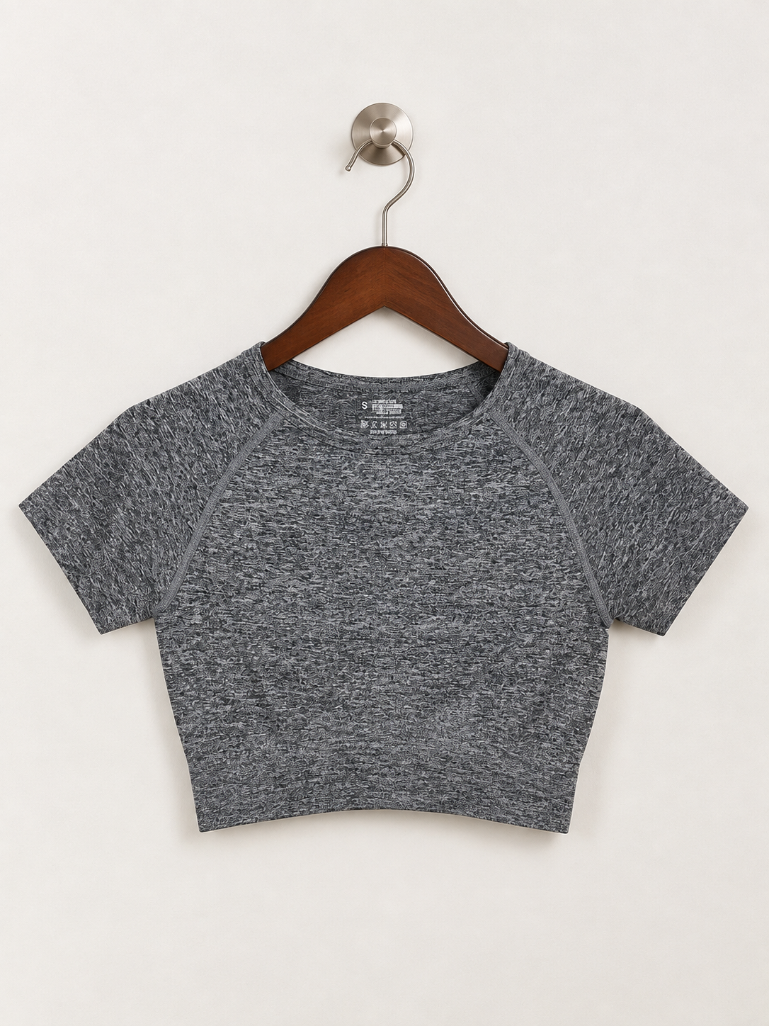 Charcoal Grey Seamless Short Sleeve Workout Crop Top - Size S