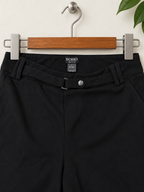 SOHO Apparel - Women’s Solid Black Belted Wide Leg Poly Trousers Size L