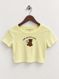 “Fifth Sun” Light Yellow Teddy Bear Crop Top - Size S