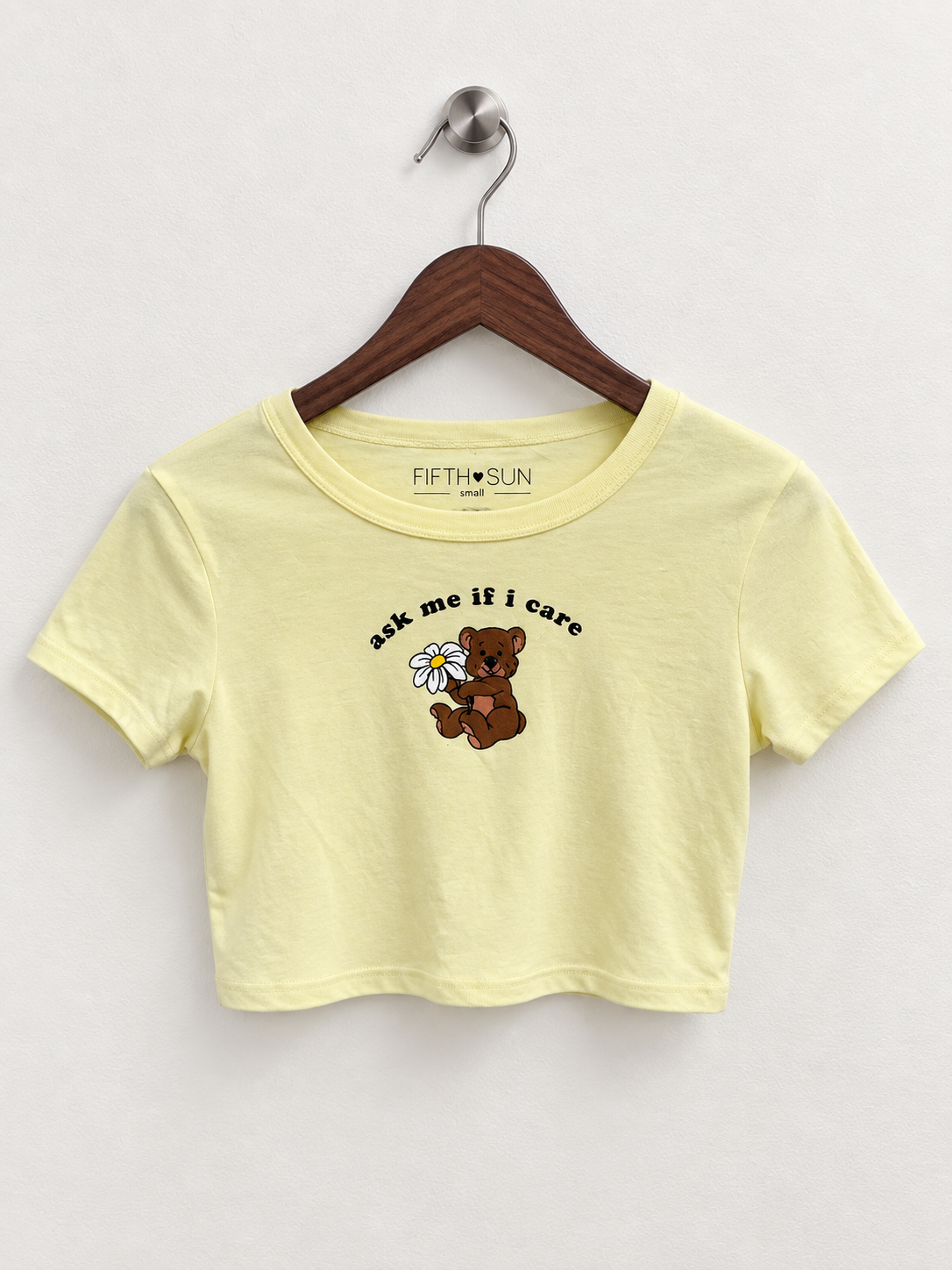 “Fifth Sun” Light Yellow Teddy Bear Crop Top - Size S