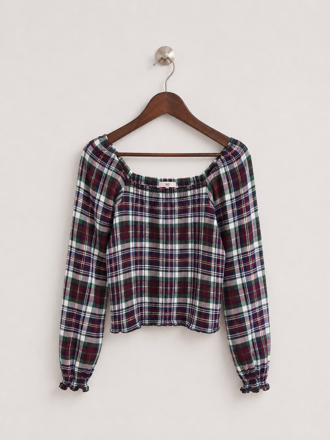 SO Plaid Long Sleeve Crop Top