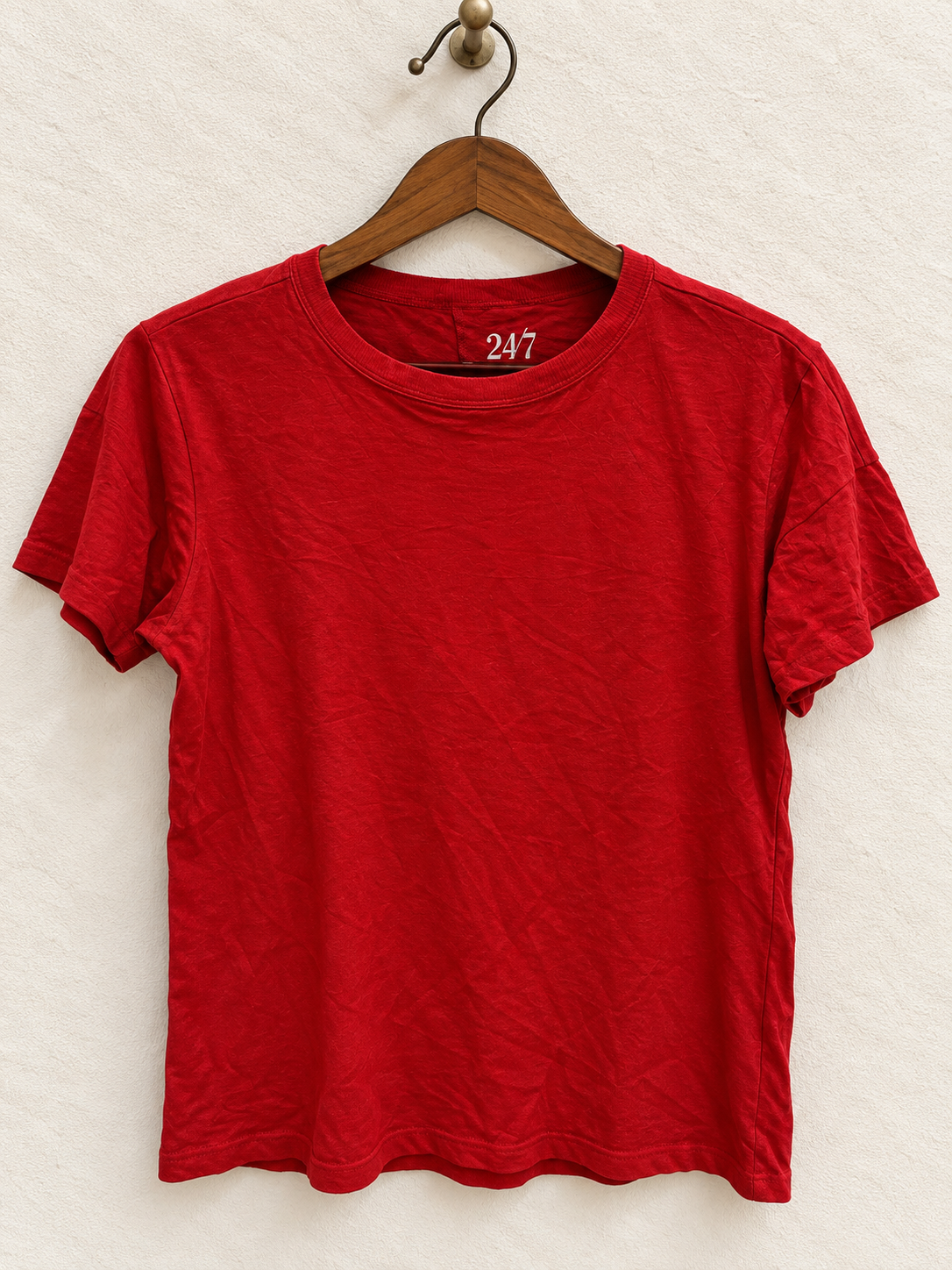 24/7 by maurices Women's Solid Red Crew Neck Short Sleeve T-Shirt Size - L