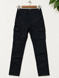 Fashion Nova Black High-Waist Cotton Cargo Trousers Size- M