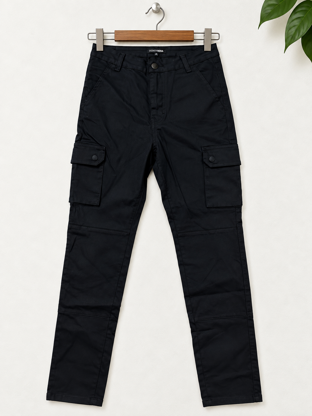 Fashion Nova Black High-Waist Cotton Cargo Trousers Size- M