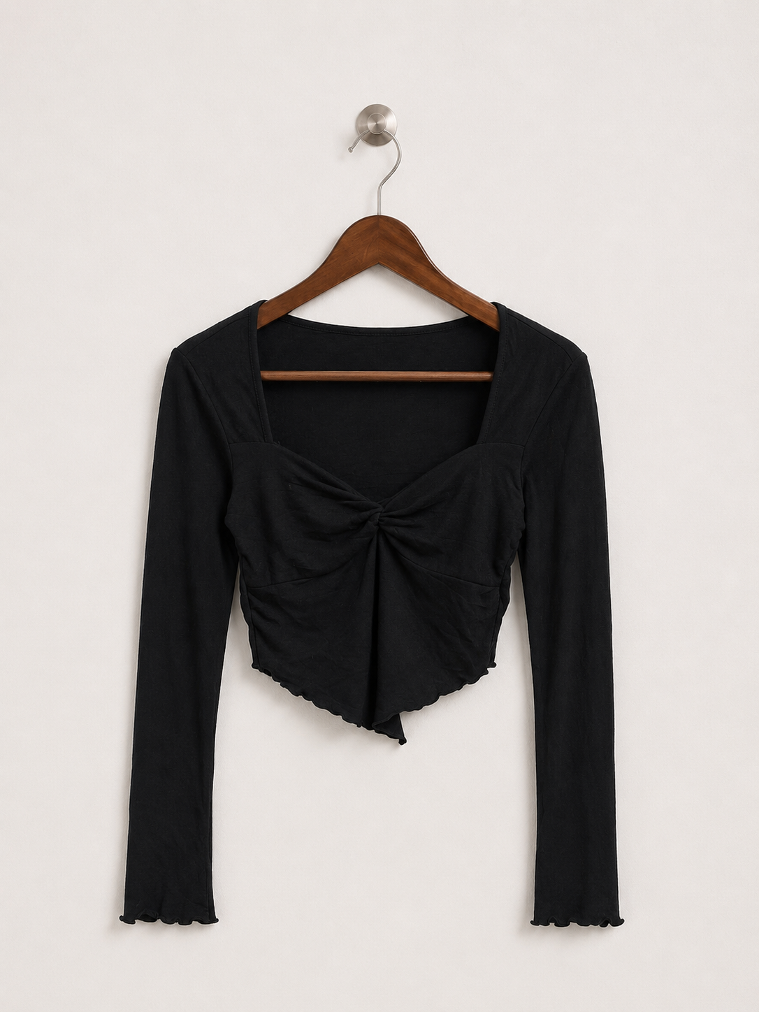Women's Black Twist-Front Crop Top