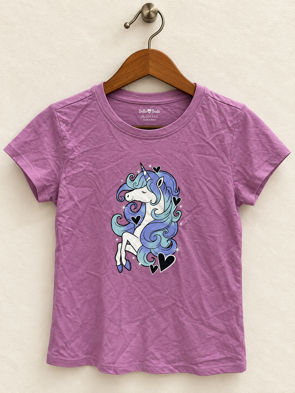 Bella & Birdie Girls' Purple Unicorn Graphic Short Sleeve T-Shirt    Size - XL