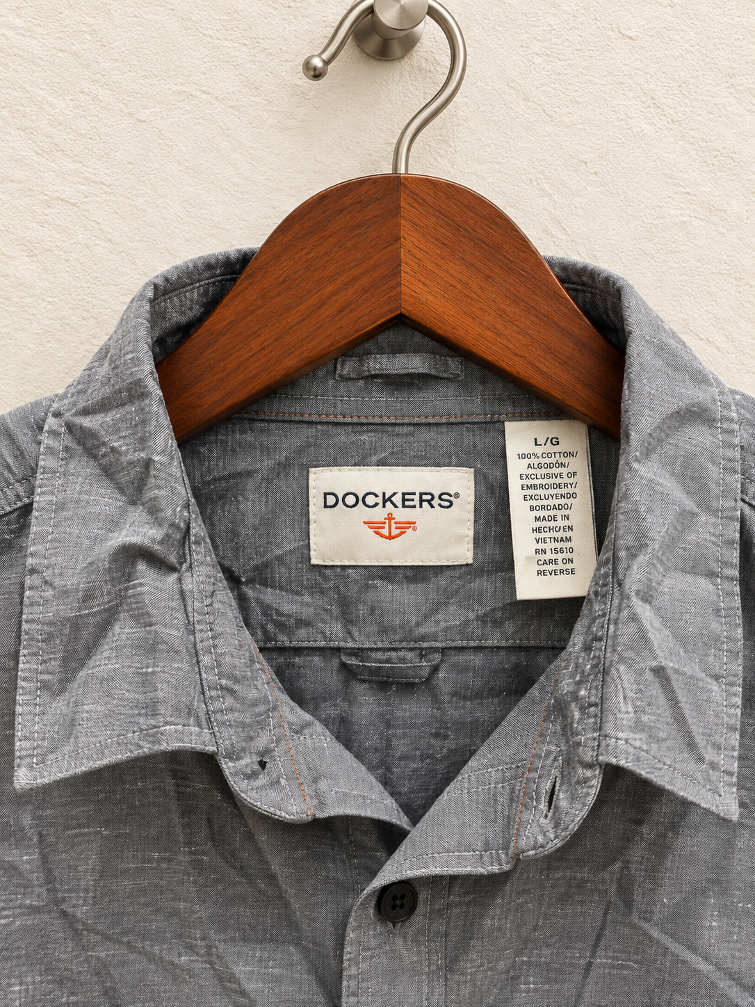 Dockers Men's Grey Textured Cotton Long Sleeve Casual Shirt Size - L