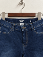 Refuge Women’s Dark Wash High-Rise Distressed Flare Jeans (Faux Front Pockets)