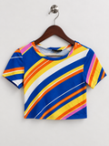 Minette Women's Retro Stripe Short Sleeve Fitted Crop Top
