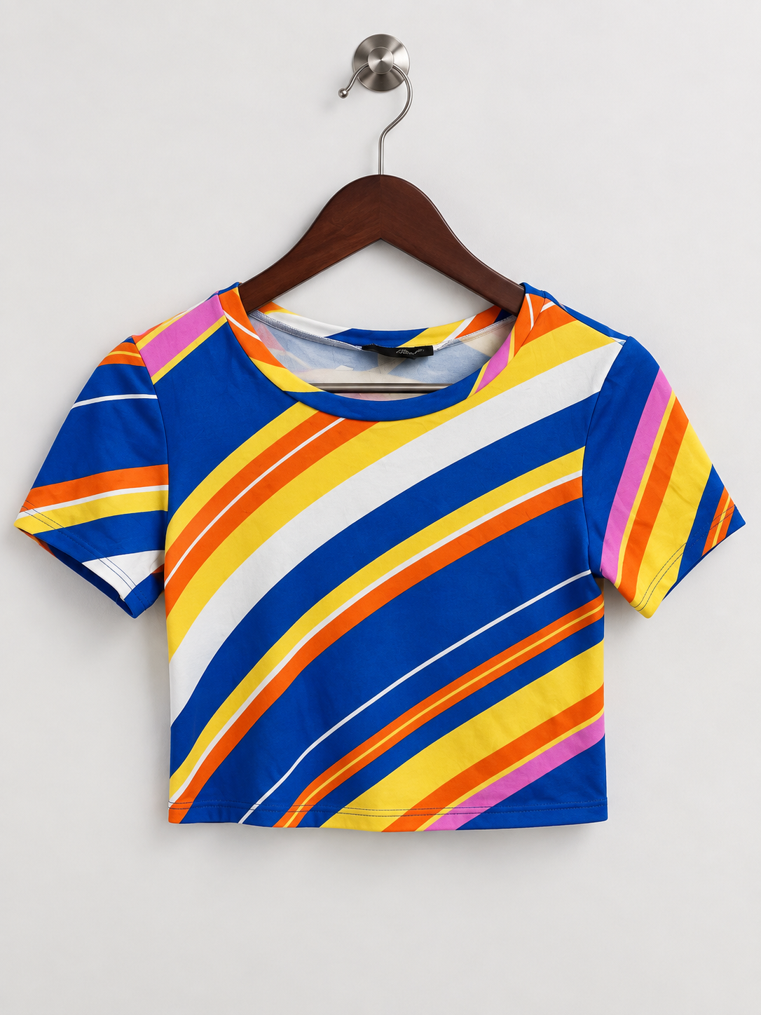 Minette Women's Retro Stripe Short Sleeve Fitted Crop Top