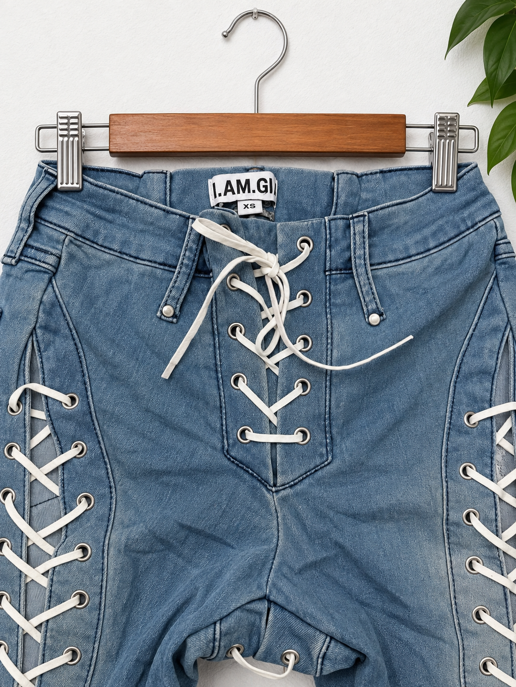 I.AM.GIA Lace-Up Front & Back Extreme Flared Jeans (XS)