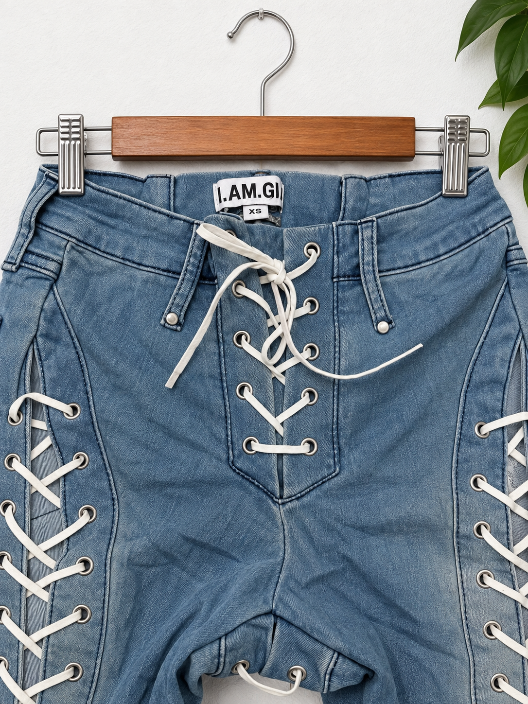 I.AM.GIA Lace-Up Front & Back Extreme Flared Jeans (XS)