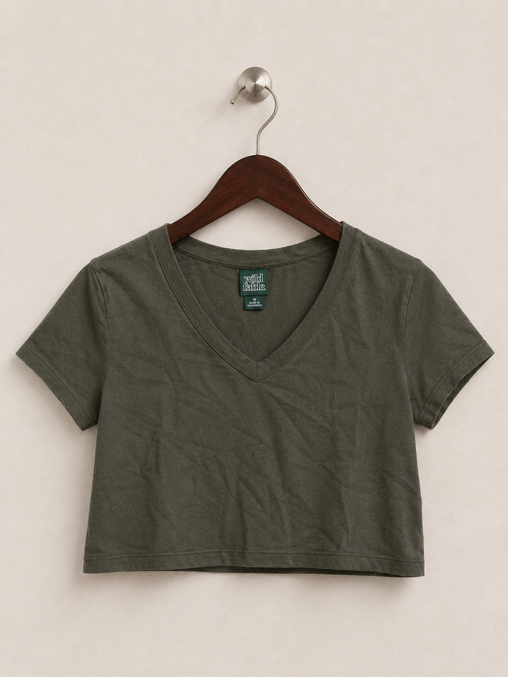 Wild Fable Women's Olive Green Short Sleeve V-Neck Crop Top – Size XS