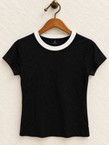 A New Day Women's Black & White Contrast Ribbed Crew Neck Ringer T-Shirt Size - S