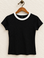 A New Day Women's Black & White Contrast Ribbed Crew Neck Ringer T-Shirt Size - S