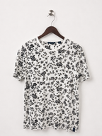 Perry Ellis White & Black Floral Print Crewneck T-Shirt