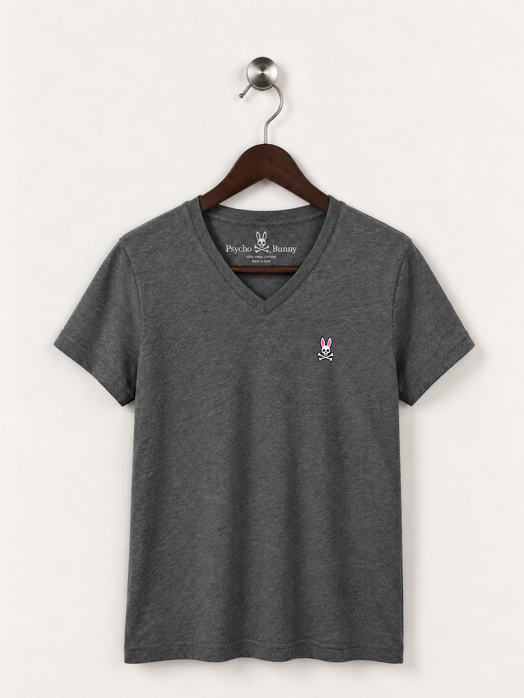 Psycho Bunny Charcoal Grey 100% V-Neck T-Shirt