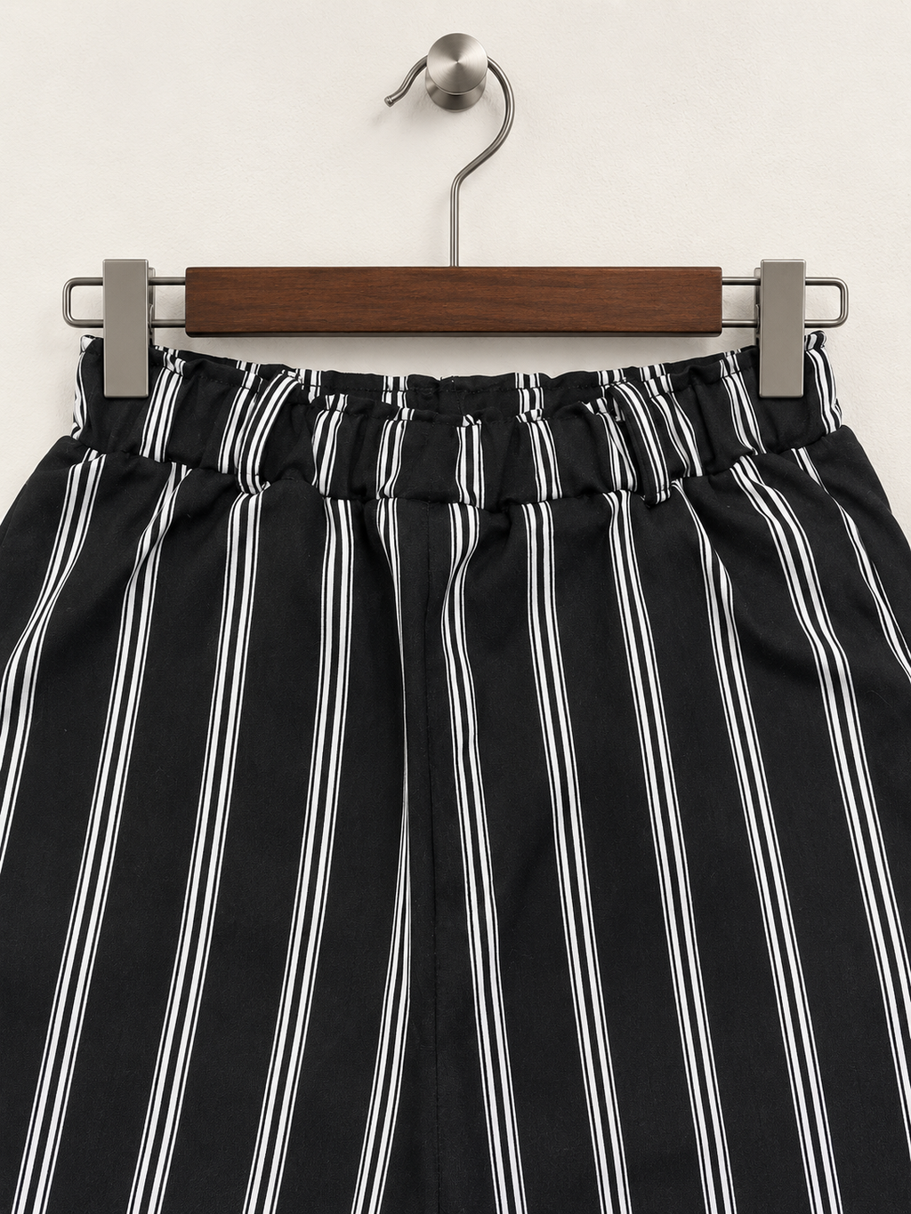 Black & White Striped Wide Leg Elastic Waist Trousers