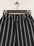 Black & White Striped Wide Leg Elastic Waist Trousers