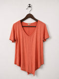 Women’s Coral Peach V-Neck Tie-Style Hem T-Shirt