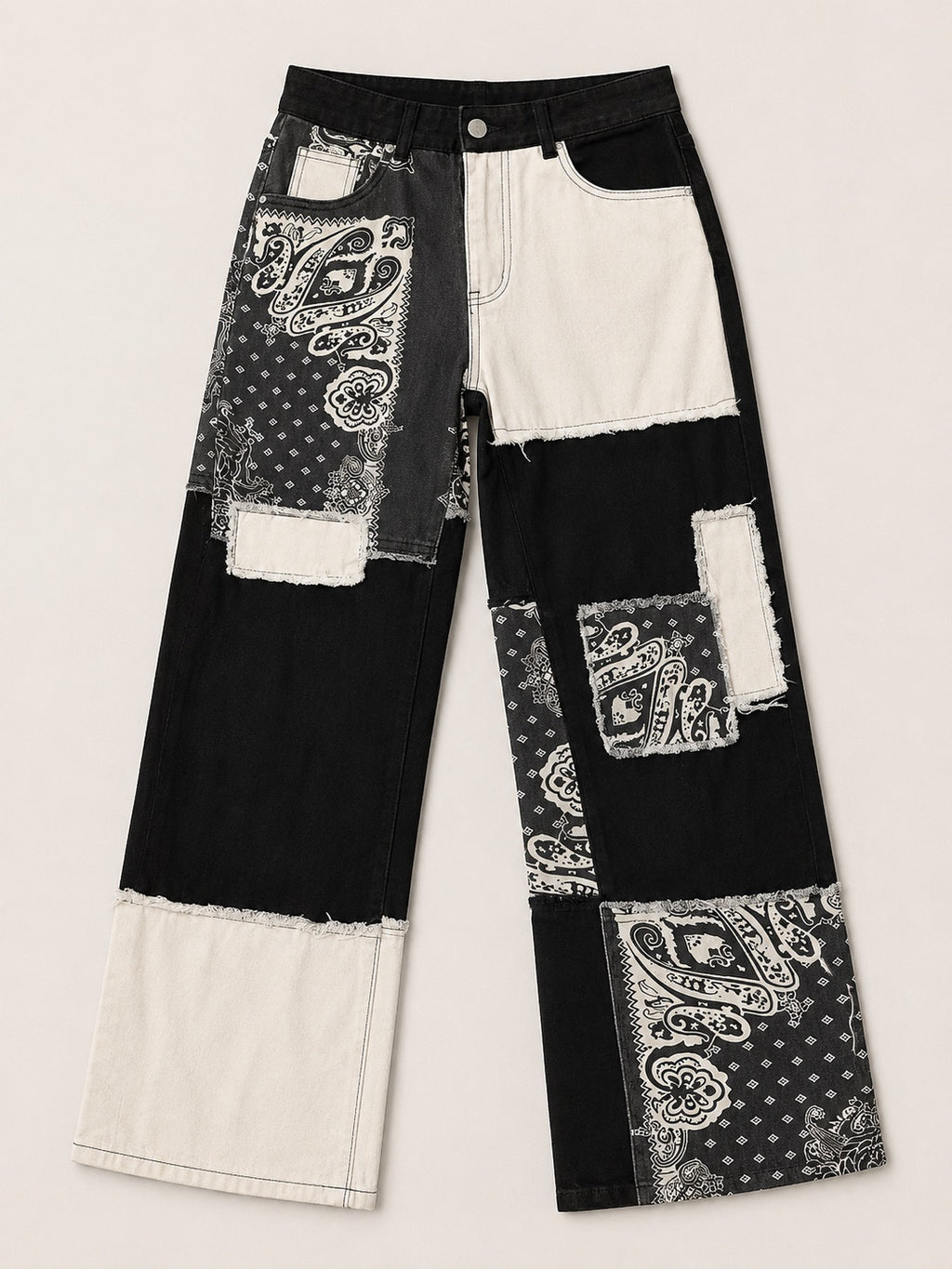 Y2K Streetwear Bandana Print Denim