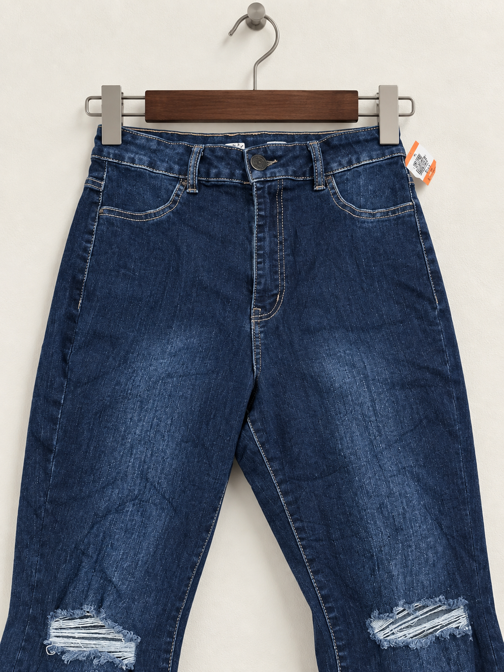 Refuge Women’s Dark Wash High-Rise Distressed Flare Jeans (Faux Front Pockets)