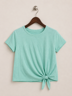 Mint Green Side-Tie Short Sleeve Crop Top – Size L