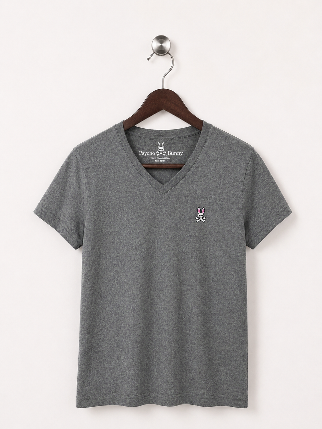 Psycho Bunny Charcoal Grey 100% V-Neck T-Shirt