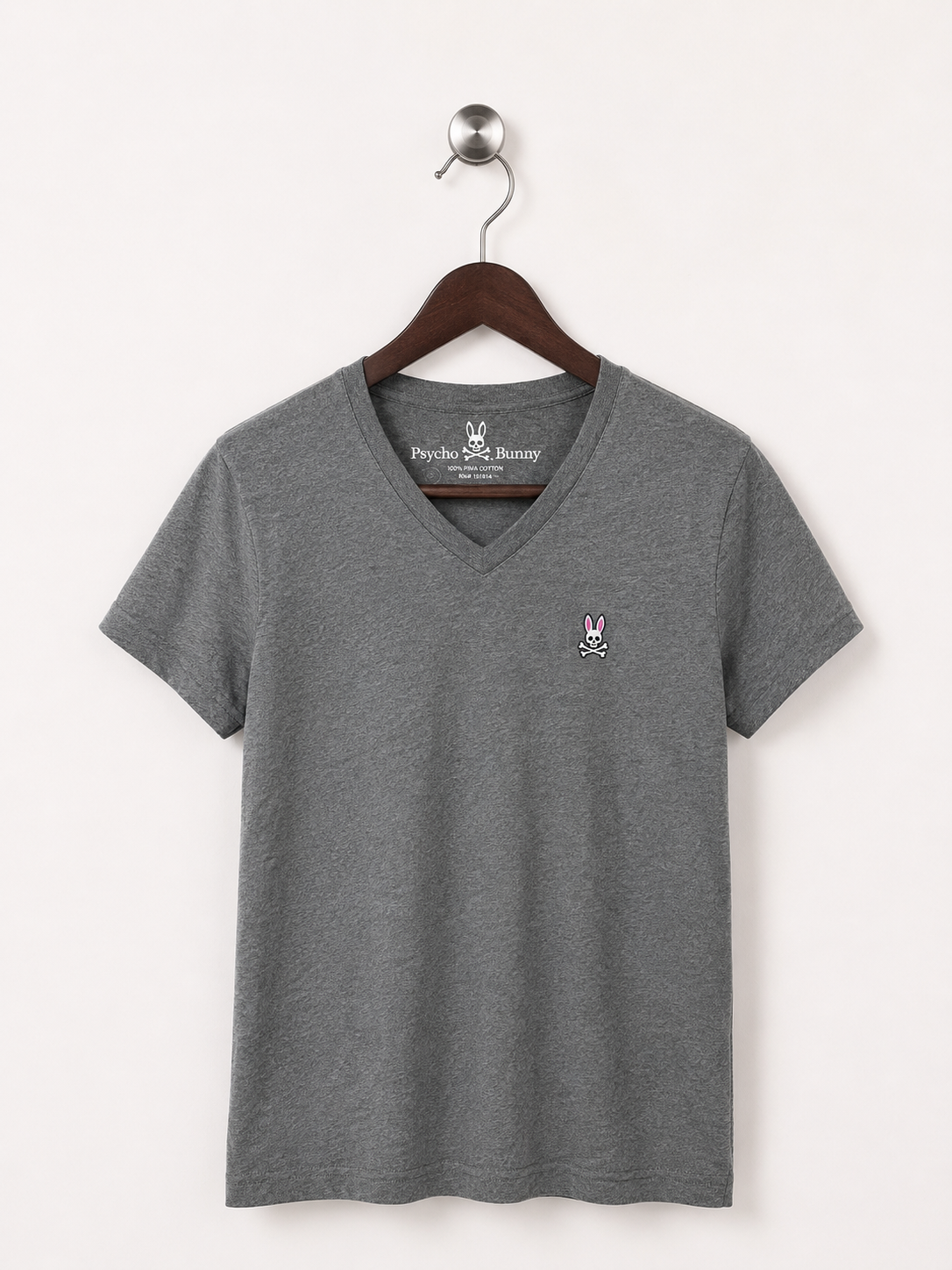 Psycho Bunny Charcoal Grey 100% V-Neck T-Shirt