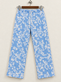 Women's Light Blue Floral Print Drawstring Wide Leg Lounge Pants