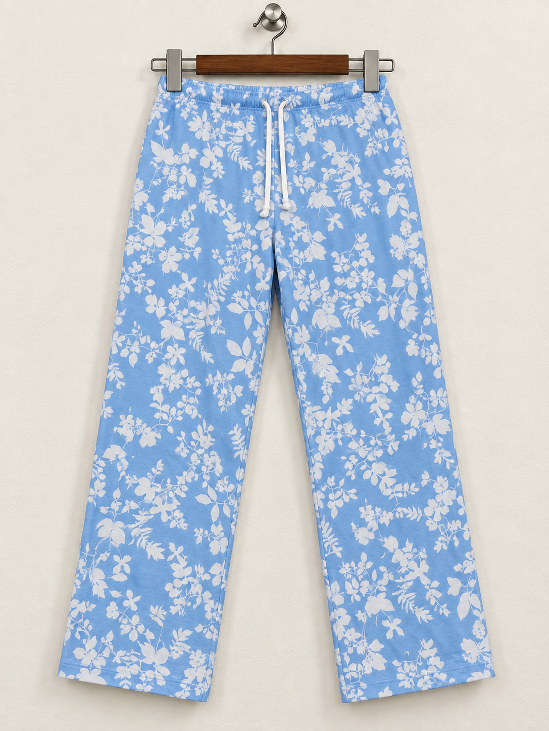 Women's Light Blue Floral Print Drawstring Wide Leg Lounge Pants
