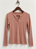 Women’s Long Sleeve Split Neck Ribbed Casual Tee